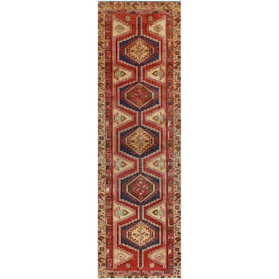 Fine Vintage Distressed Burak Navy/Red Runner - 3'0" x 10'7"