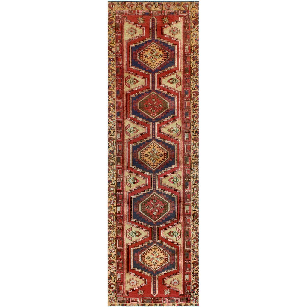 Fine Vintage Distressed Burak Navy/Red Runner - 3'0" x 10'7"