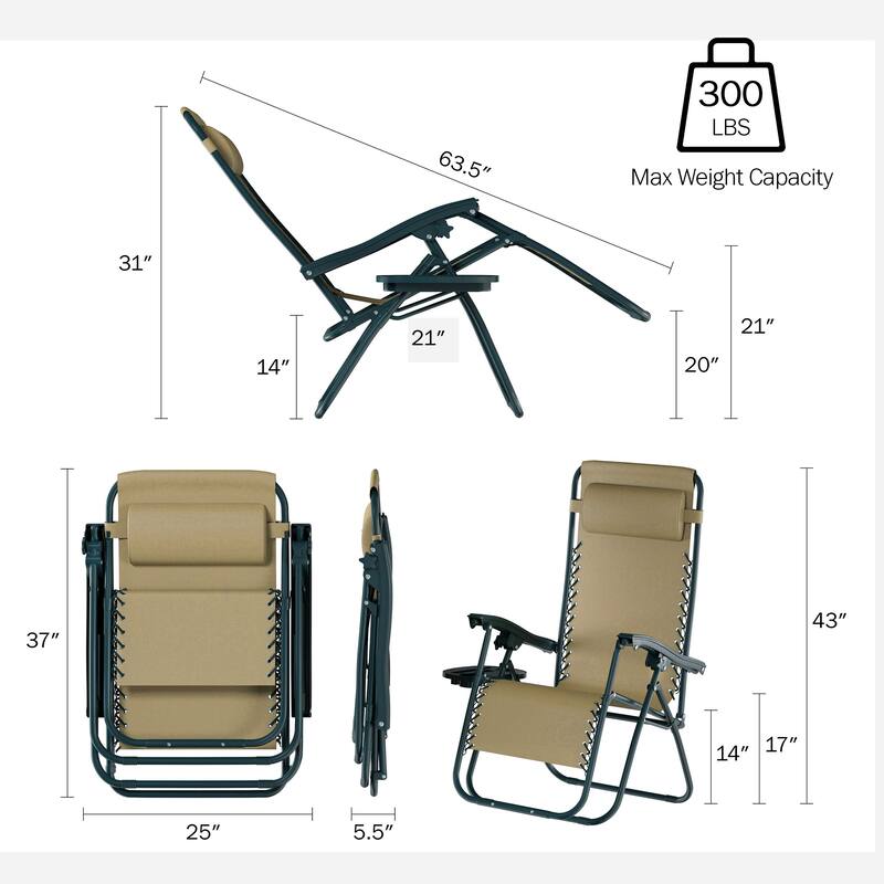 Zero Gravity Chairs Set of 2 - Steel and Mesh Recliner Folding Chairs for Outside by Lavish Home (Beige) - Set of 2