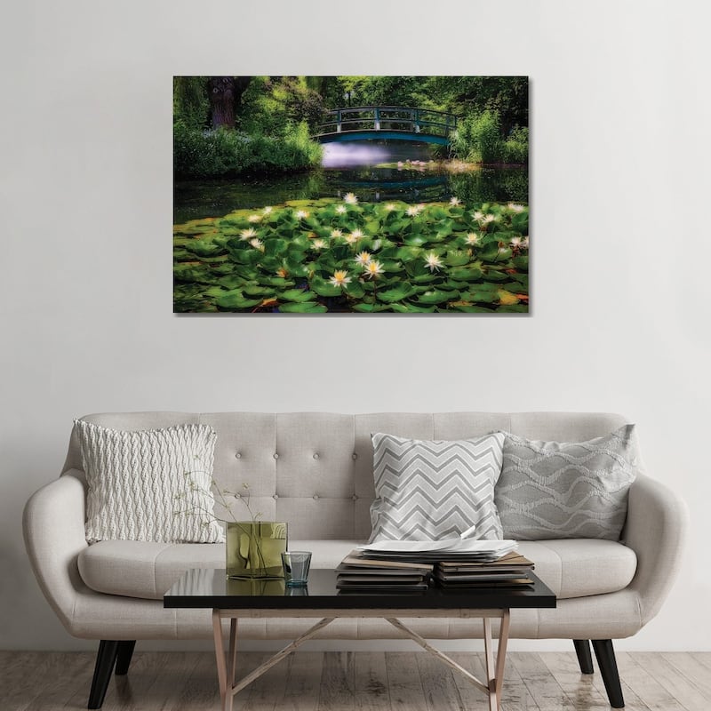 iCanvas "Lily Pond With A Footbridge" by George Oze Canvas Print - 32x48x1.5