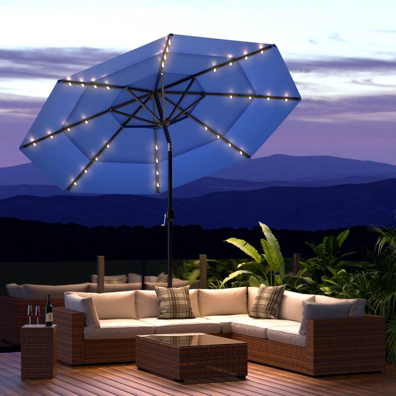 COSIEST Outdoor 10ft 3 Tiers Market Patio Umbrella with Solar LED lights