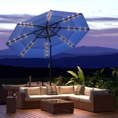 COSIEST Outdoor 11ft 3 Tiers Market Patio Umbrella with Solar LED lights