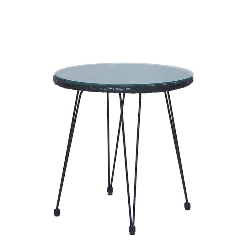 3 Pieces Outdoor Rattan Chair Conversation Sets with Glass Top Table