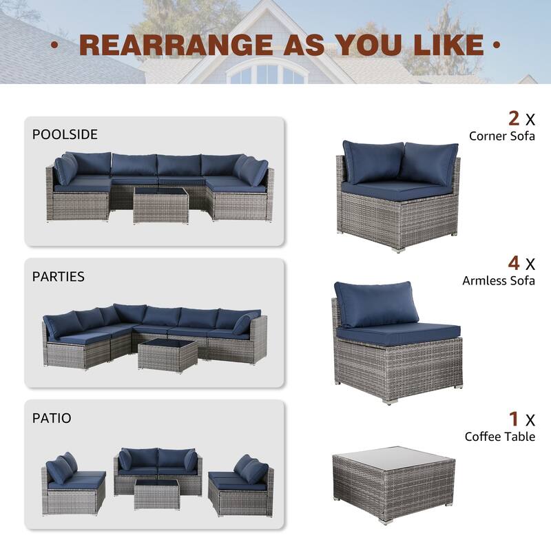 7-Piece Wicker Patio Conversation Set with Cushions