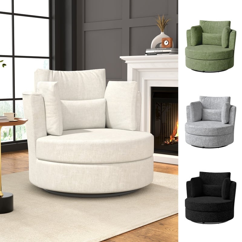 Chenille Swivel 34.7" Wide Soft Modern Upholstered Accent Chair