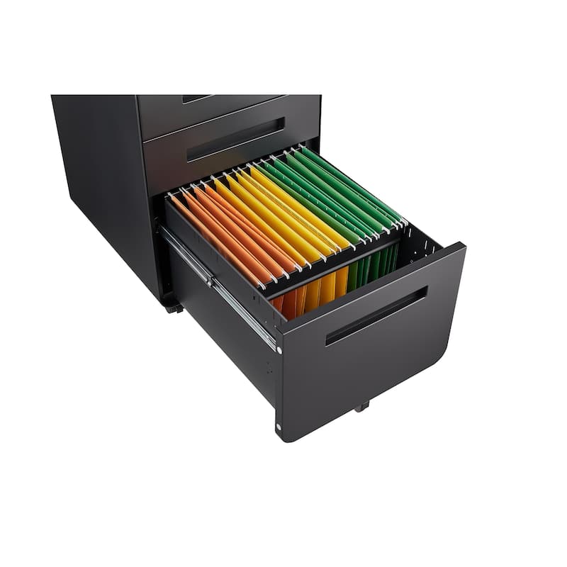 Modern Mobile File Cabinet, Minimalist Style Multifunctional Storage Cabinet with 3 Drawers and Lock, for Home Office, Black