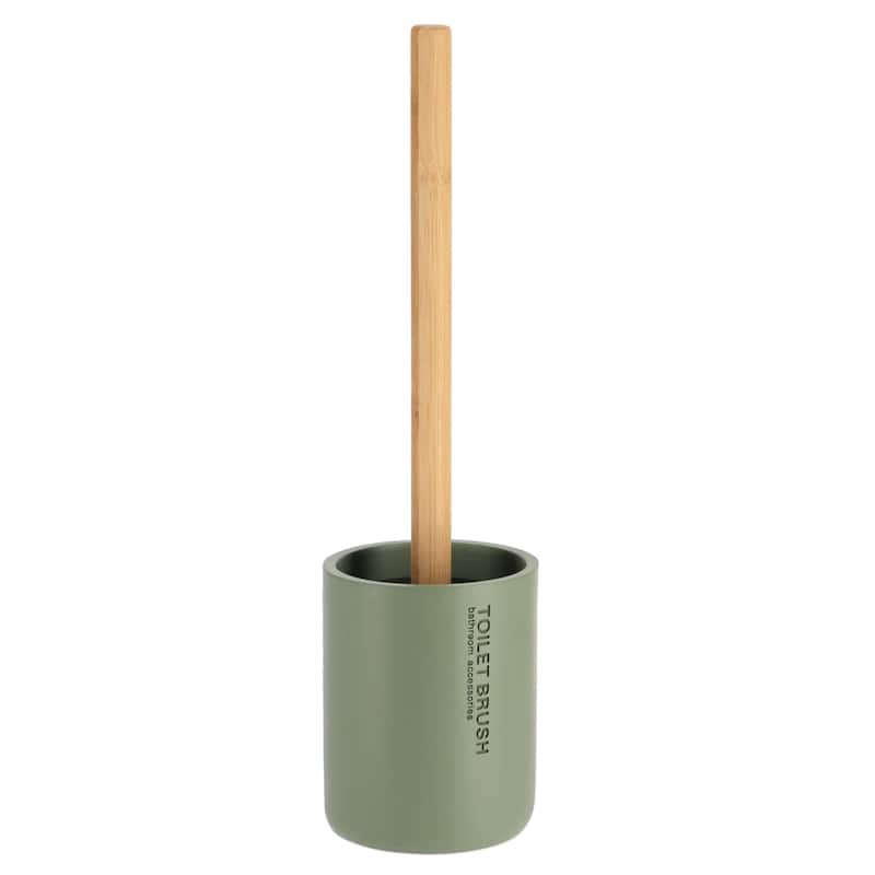 Chic Matte Toilet Brush Holder Set with Natural Bamboo Handle - 4 L x 4 W x 14.8 H