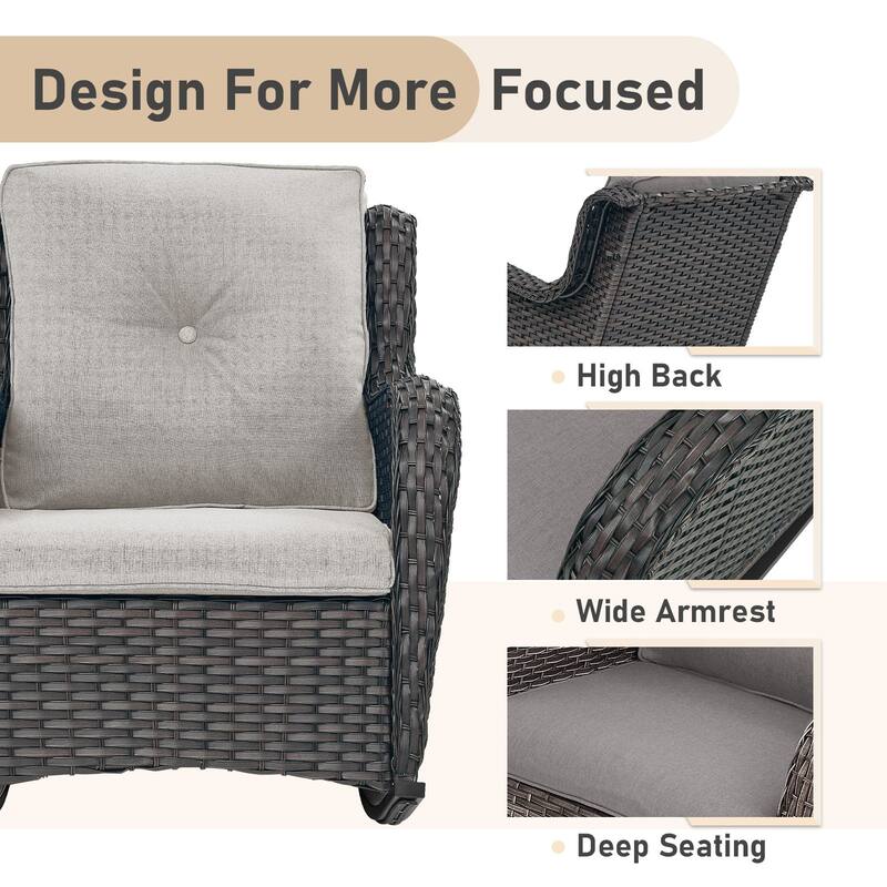 Patio Rocking Chair with Coffee Table Outdoor Rocking Chairs Set of 3