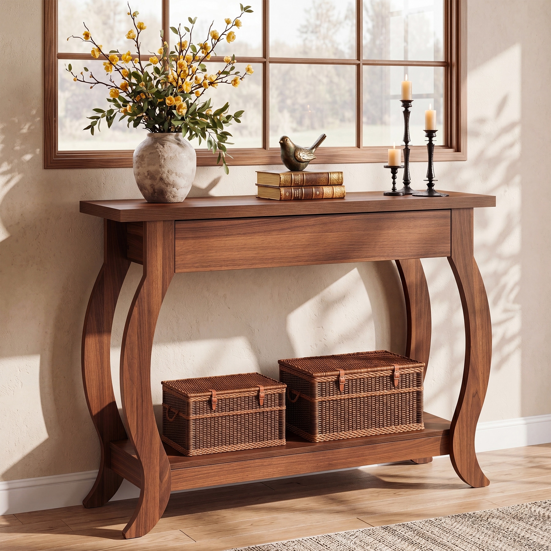 Console Table, 2-Tier Storage Entryway Table with Curved Legs for Hallway Living Room, Small Sofa Table with Storage