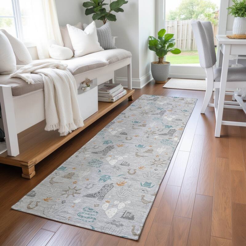 Machine Washable Indoor/ Outdoor Cowboy Ranch Chantille Rug