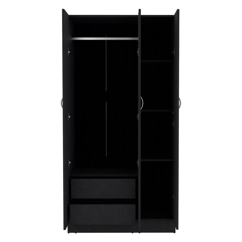 19.69" Modern Three-door Armoire with 2 Drawers and Hanging Rod for Bedroom