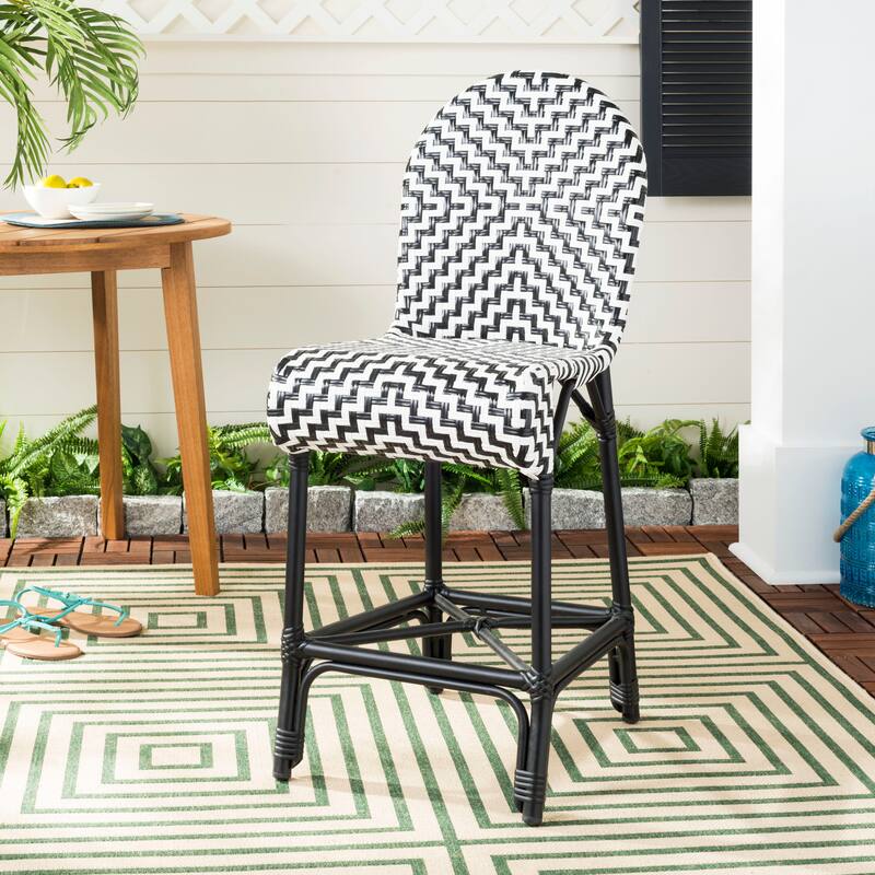 SAFAVIEH Outdoor Jaelyn 26-inch Counter Stool - 17Wx23Dx42H - Black/White