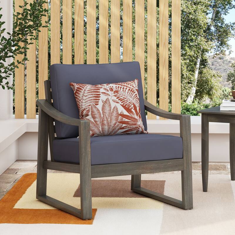 Roomfitters Modern Outdoor Lounge Chair with Slatted Wood Frame and Plush Cushions, Weather-Resistant Patio Accent Chair, Gray - Grey