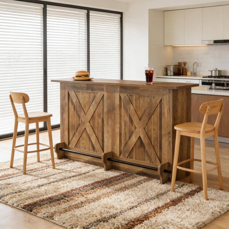 Bar Cart Table with 2-Tier Storage Shelves, Wood Dining Table Coffee Table, Counter Height Kitchen Table