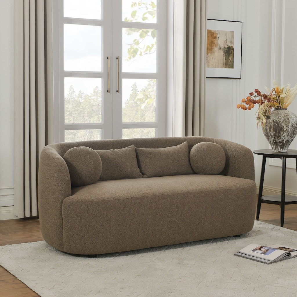 KINWELL Boucle Upholstered 2-Seats Loveseat with Pillows
