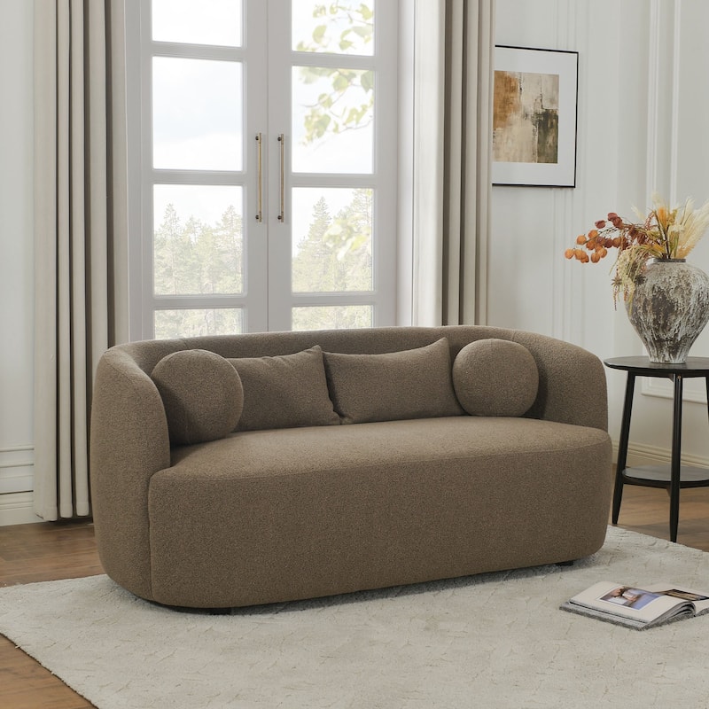 KINWELL Boucle Upholstered 2-Seats Loveseat with Pillows