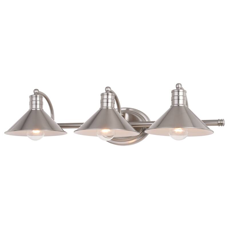 Barn Wall Sconce 28" Satin Nickel, 3 Light Vanity Light, Metal Shade, Bathroom Lighting - 6.25