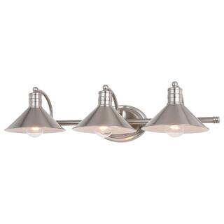 Barn Wall Sconce 28" Satin Nickel, 3 Light Vanity Light, Metal Shade, Bathroom Lighting - 6.25
