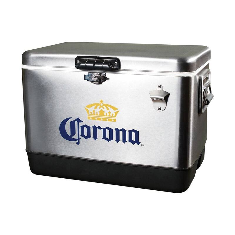 Corona Ice Chest Beverage Cooler with Bottle Opener, 51L (54 qt), 85 Can Capacity, Silver and Black
