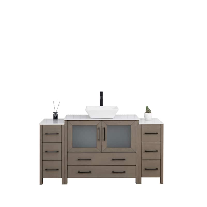 Vanity Art 60-inch Single Sink Bathroom Vanity Set With Engineered Marble Top and Free Mirror - 60 x 18.5 x 36 Inches