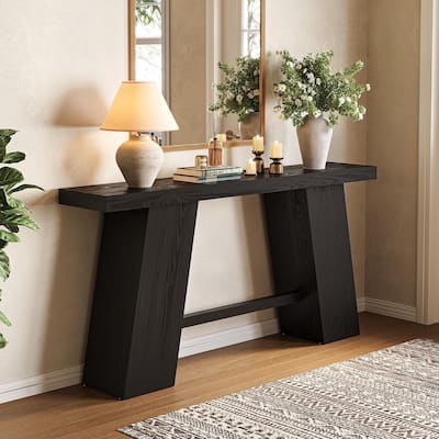 70.8-Inch Black MDF Entryway Table, Modern Sofa Table Behind Couch with Sturdy Legs