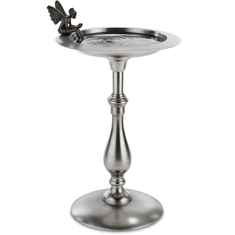 Classic Pewter Bird Bath Pedestal with Fairy