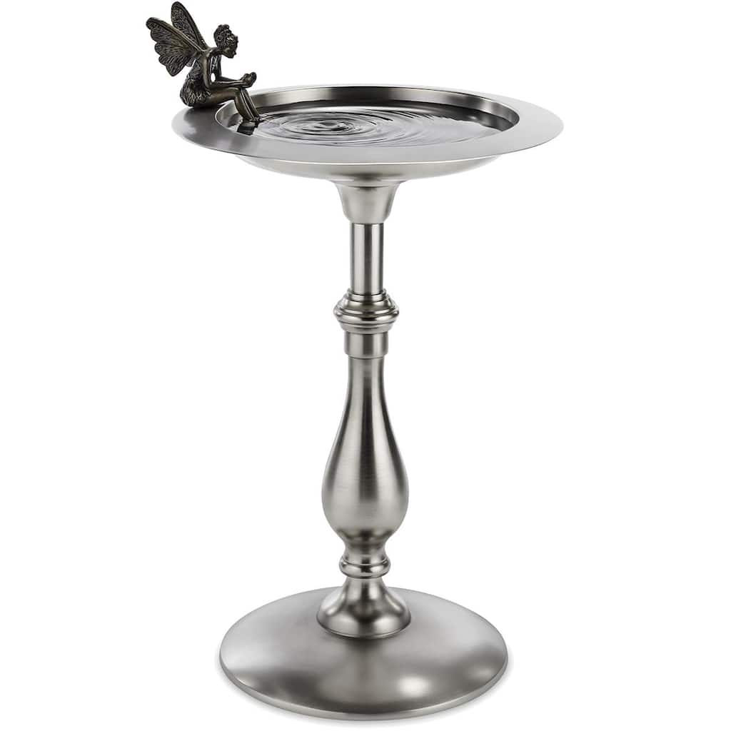 Classic Pewter Bird Bath Pedestal with Fairy
