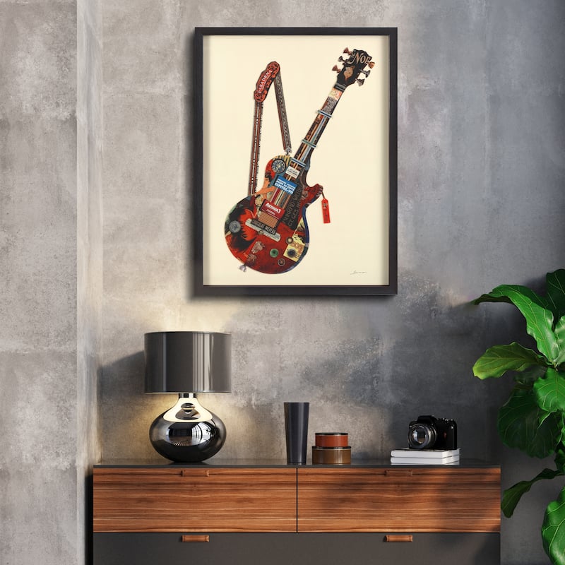 Empire Art "Electric Guitar" Alex Zeng's dimensional collage, under glass & a black shadow box frame