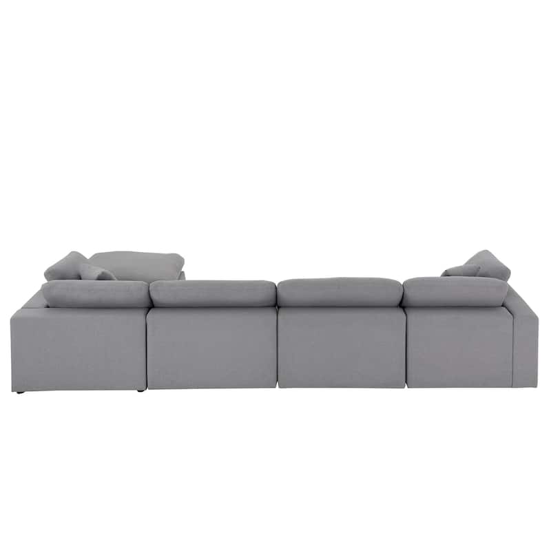 Anka Grey Linen Down Filled Cushioned Chaise Sectional Sofa with Ottoman by iNSPIRE Q Modern