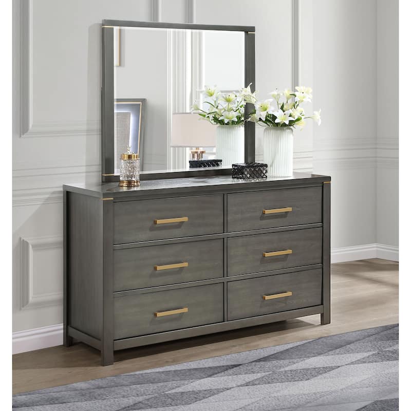 Kieran Transitional Wood 6-drawer Dresser Grey