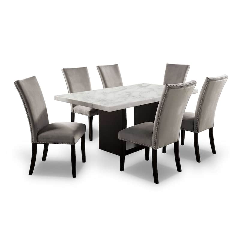 Cots Transitional Light Grey 7-Piece Marble Top Dining Set by Furniture of America