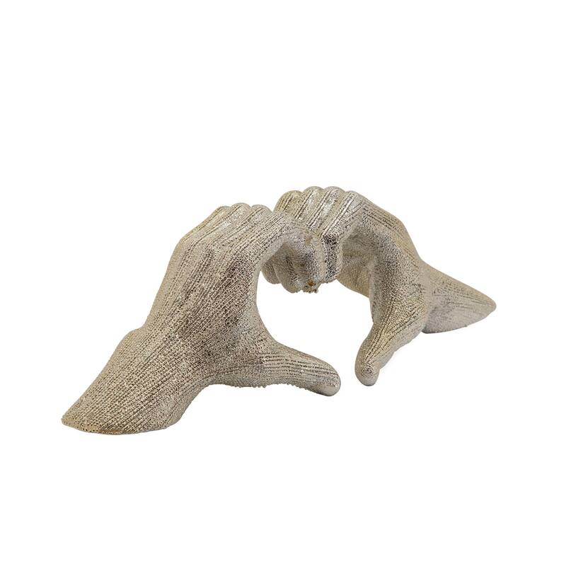 Metallic Finish Ceramic Hand Heart Tabletop Sculpture - 14" - Champagne Gold