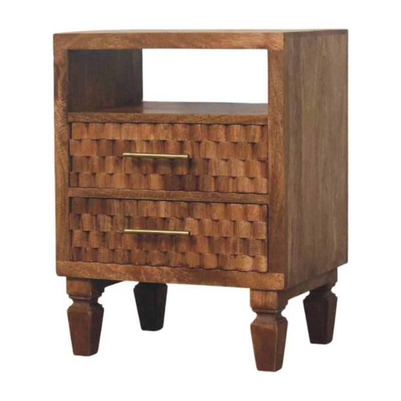 Artisan Furniture Solid Wood Arno Bedside in Golden Teak,1-Shelf,2-Drawers