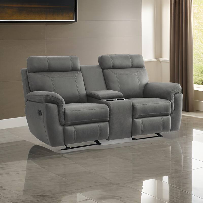 Clif 76 Inch Manual Glider Reclining Loveseat, Solid Wood, Gray Microfiber