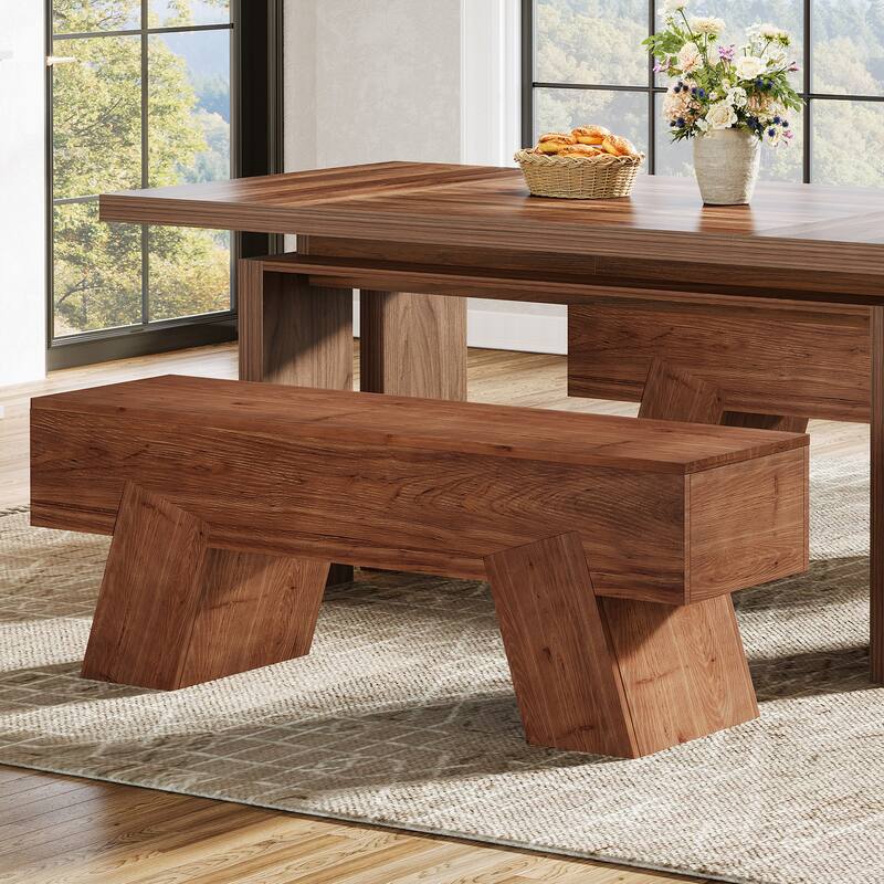 47 Inch Solid Wood Dining Bench with Sturdy Legs for Kitchen, Living Room