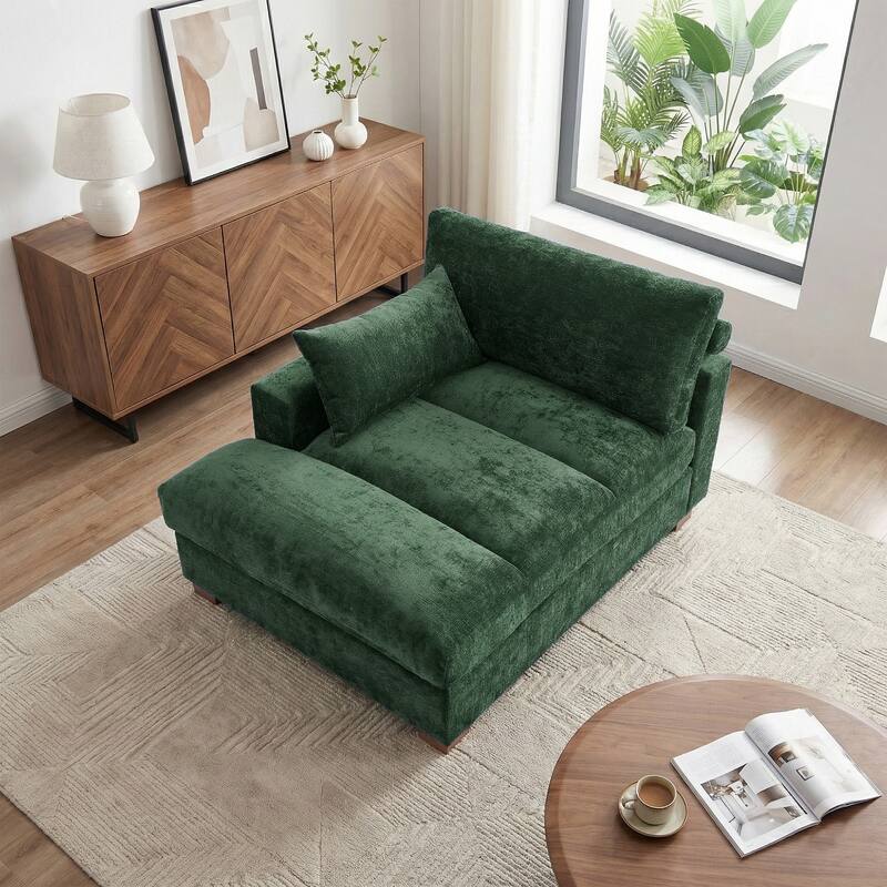 Mid-Century Chenille Adjustable Headrest Chaise Lounge Sofa