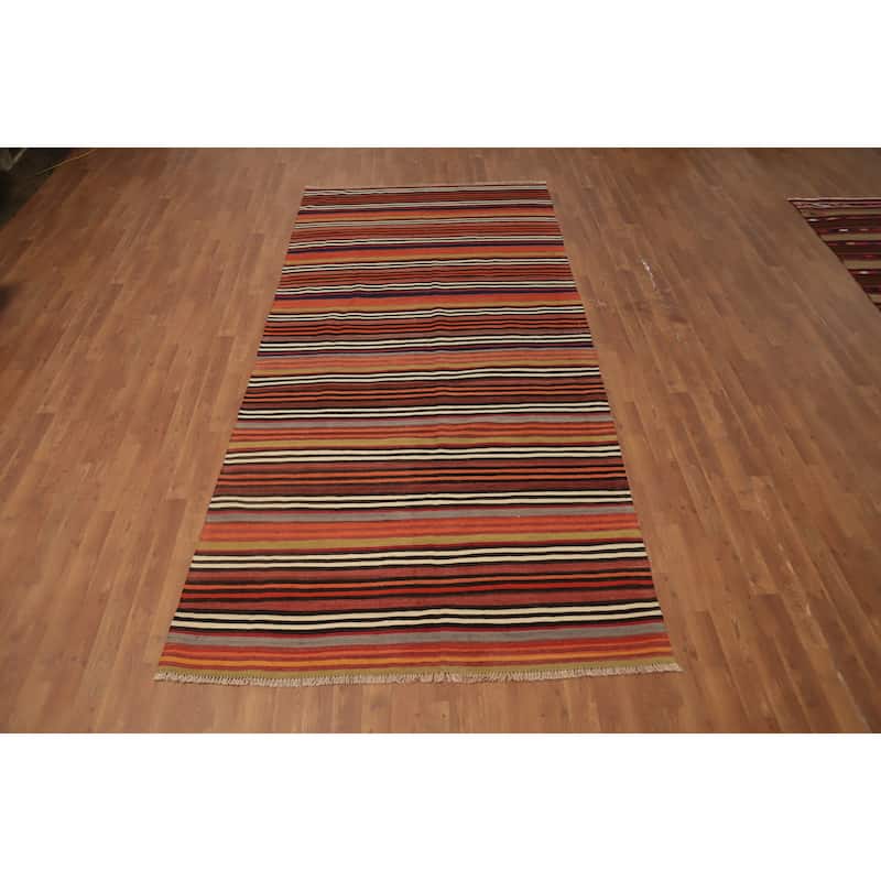Hand Woven Oriental 100% Wool Carpet Southwestern Geometric Oranges & Rust Kilim Area Rug - 10' 9'' X 5' 0''