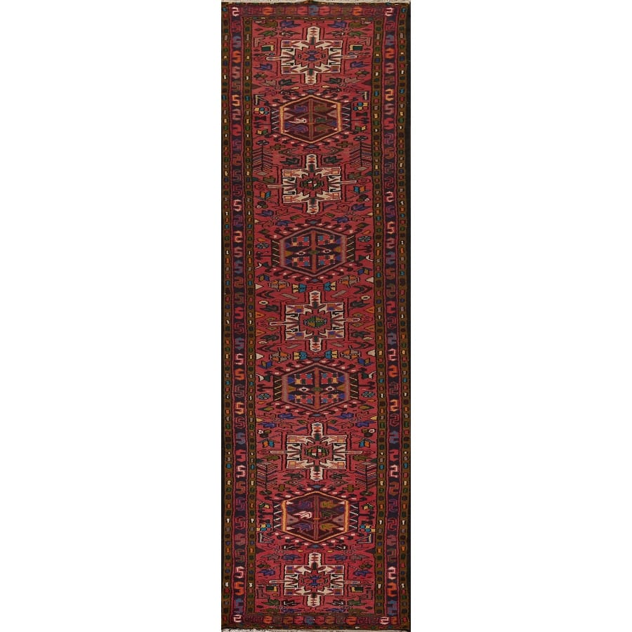 Tribal Gharajeh Persian Runner Rug Handmade Red Wool Carpet - 2'4"x 11'1"