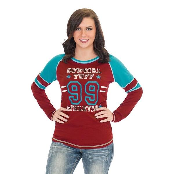 Shop Cowgirl Tuff Western Shirt Womens L S Football Tee Raglan Red