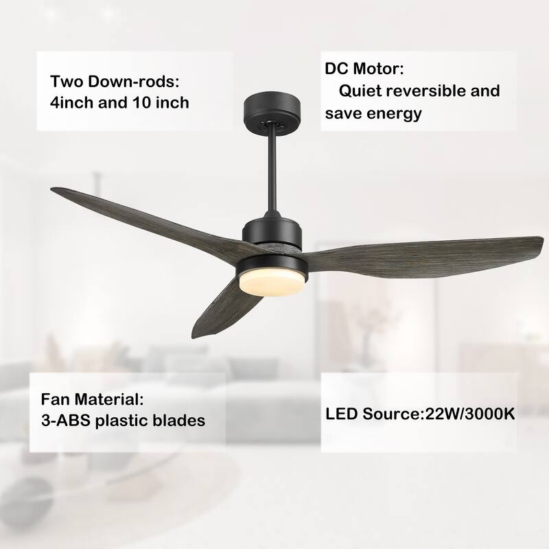52'' Reversible Ceiling Fan With Remote Control and Dimmable Led Light in Black/Wooden