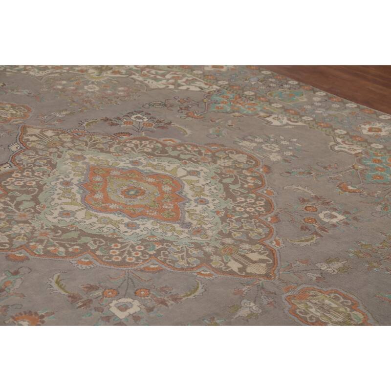 Gray Distressed Tabriz Persian Vintage Area Rug Handmade Wool Carpet - 9'7"x 13'0"