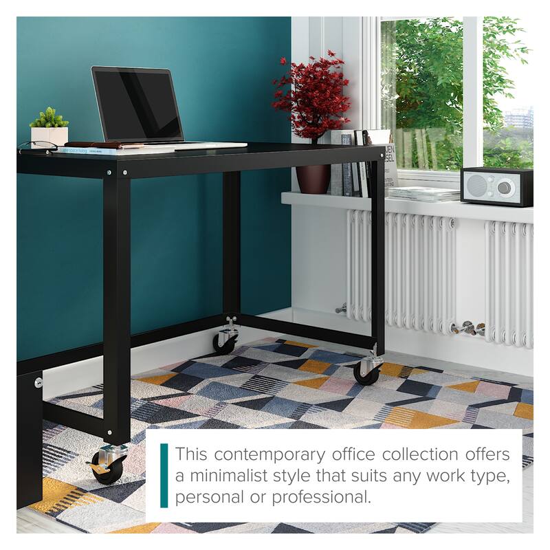 Space Solutions 48-inch Wide Mobile Metal Desk, Black
