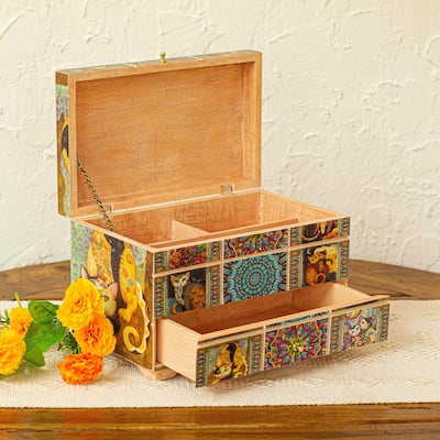 Novica Handmade Protective Cats Decoupage Jewelry Box