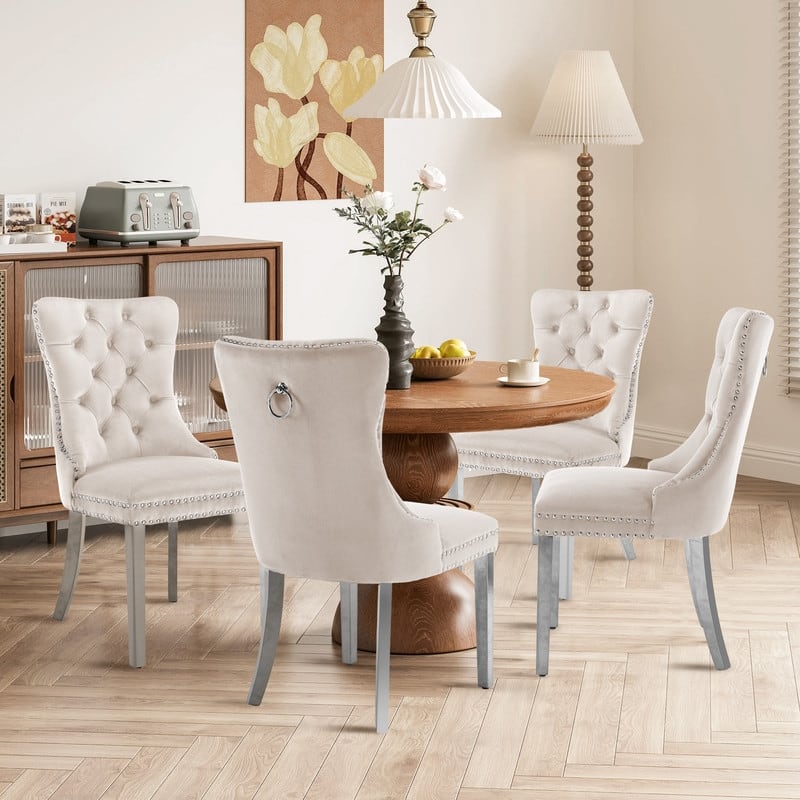 Contemporary Velvet Upholstered Dining Chair Set of 2