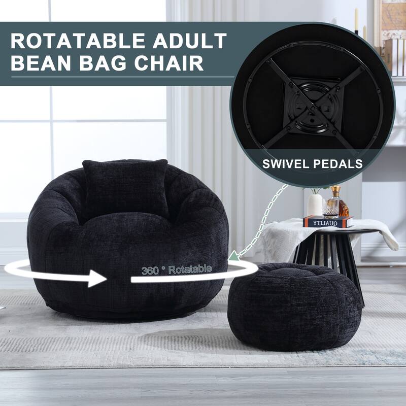 HOMEFUN Comfortable Beanbag sofa, with memory foam filler, can rotate super large round sofa
