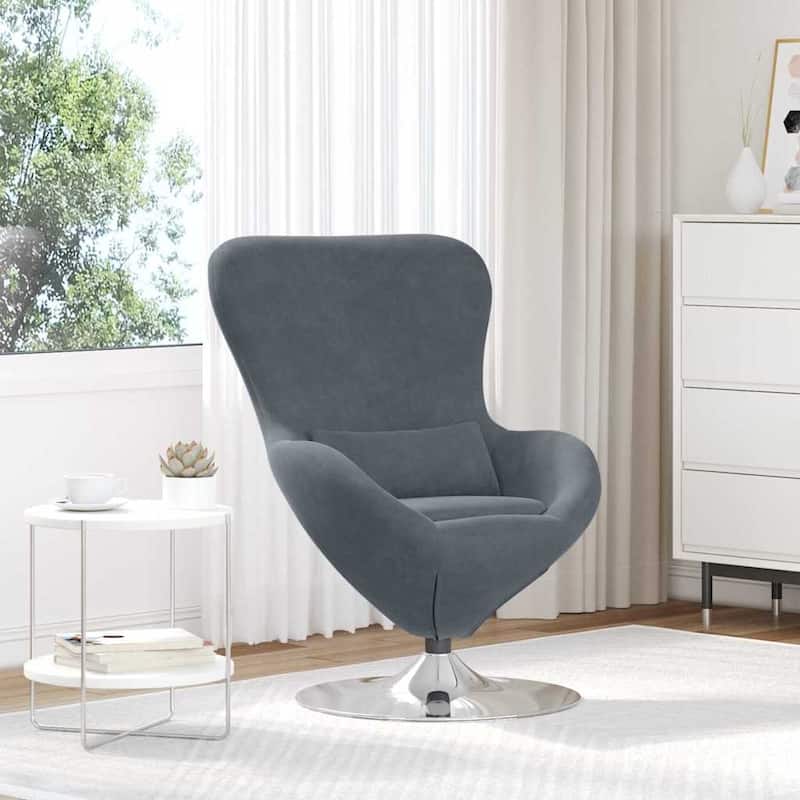 vidaXL Egg Chair Black/ Dark/Light Grey Velvet - 24.8 x 28.7 x 35.4 - Dark Grey Without Footstool