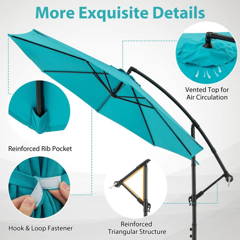 Costway 10 FT Patio Offset Umbrella w/8 Ribs Cross Base Tilt
