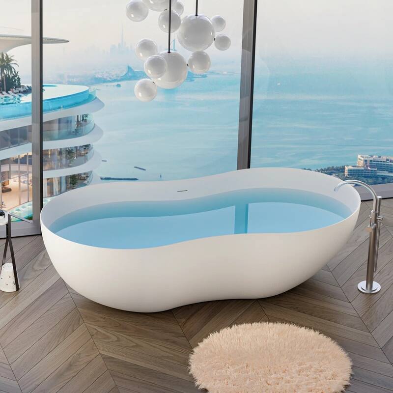 ABRUZZO 67" x 31.5" Freestanding Solid Surface Soaking Tub Matte White with Overflow & Pop-Up Drain - 67
