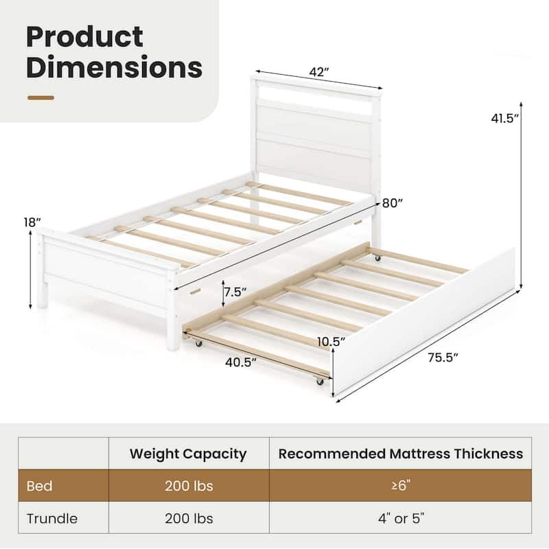 Costway Twin Size Platform Bed with Trundle Pull-out Trundle Headboard