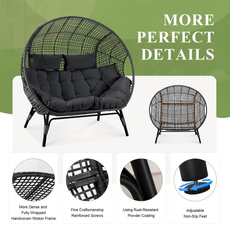 FINCATI 2-Person Indoor Wicker Egg Chair, 57.1 in Wide, 680-lb Capacity